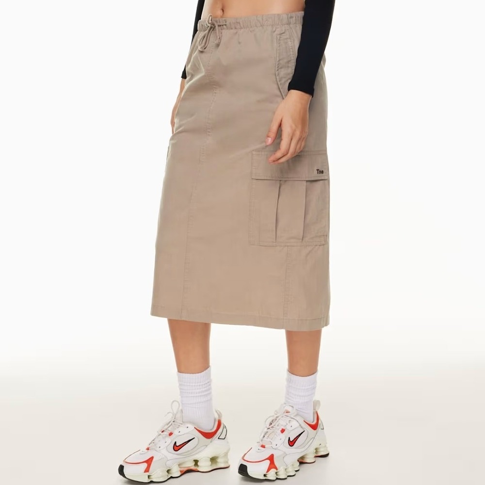 Tna Aritzia Demand Tan Cargo Midi Skirt Elastic Waist Cotton Nylon XS